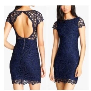 Alice + Olivia blue lace mini dress with  open back, US size 10